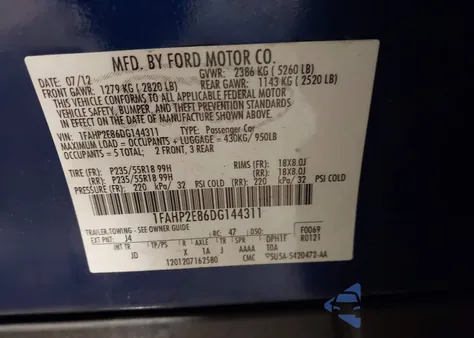 2013 Ford Taurus Sel from USA, damaged, VIN 1FAHP2E86DG144311